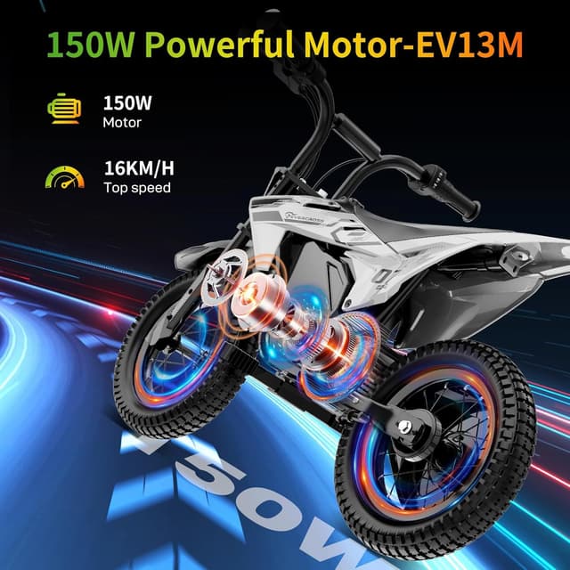 Detalle de EVERCROSS EV13M moto électrique enfant 150 W, 8/16 km/h, frein à disque et autonomie jusqu’à 12 km