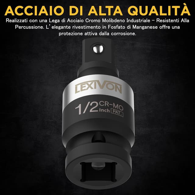 Detalle 2 de LEXIVON LX-113-S adattatori per bussola con snodo sferico (1/4"-3/8"-1/2"), set da 3 per avvitatore a batteria e chiave dinamometrica