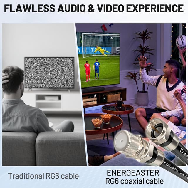 Thumbnail 6 de Energeaster 50FT RG6 Coaxial Cable with F-Type Connector (Black) — Coax Cable Extender for Internet and TV