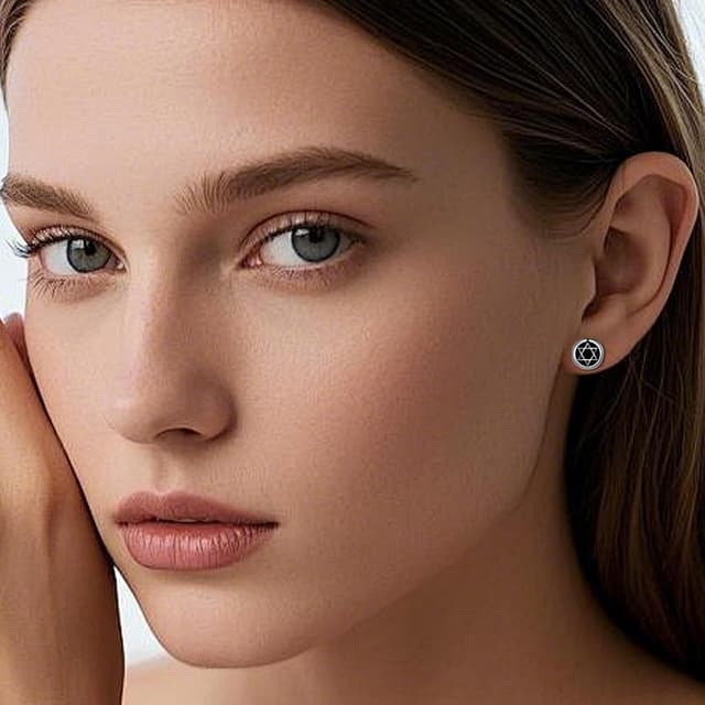 Detalle de J.MUEN Schwarz Ohrringe Silber 925 mit Zirkonia – hypoallergen, als Ohrstecker für Damen & Herren