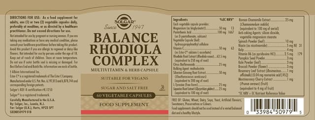 Thumbnail 7 de Solgar Balance Rodiola Complex 🌿, Apoyo Nervioso, 60 Cápsulas