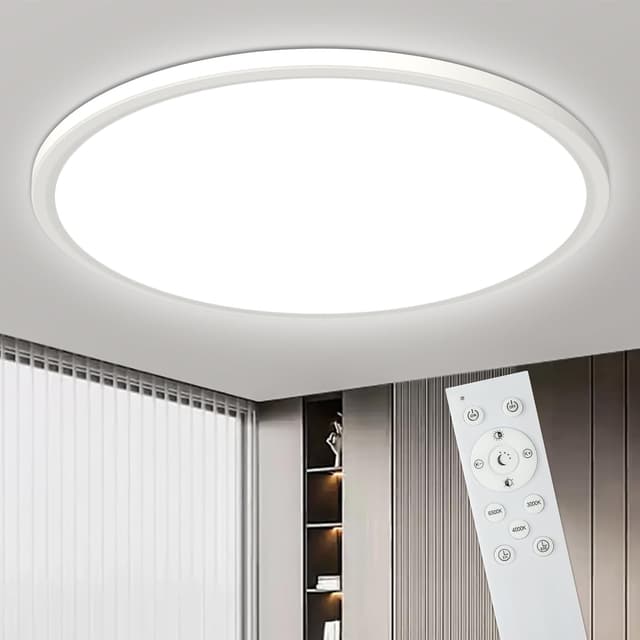 Detalle de Bowfar LED Deckenleuchte 24W rund (Ø29 cm) mit Fernbedienung, dimmbar 3000K–6500K, flach