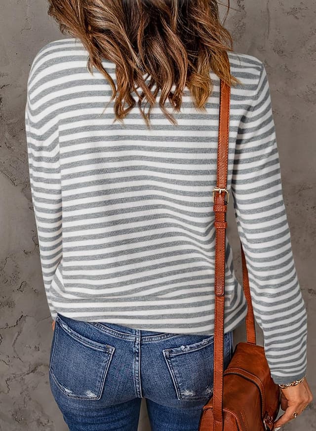 Detalle de Dokotoo Women’s Striped Pullover Jumper with Half Turtleneck (Long Sleeve, Lightweight Knit)