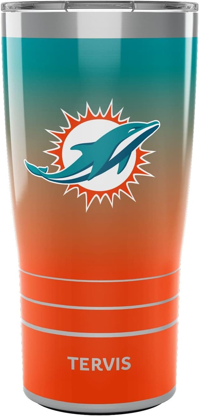 Detalle de Tervis Traveler NFL Miami Dolphins Ombre Triple-Insulated 20oz Stainless Steel Tumbler with Slider Lid