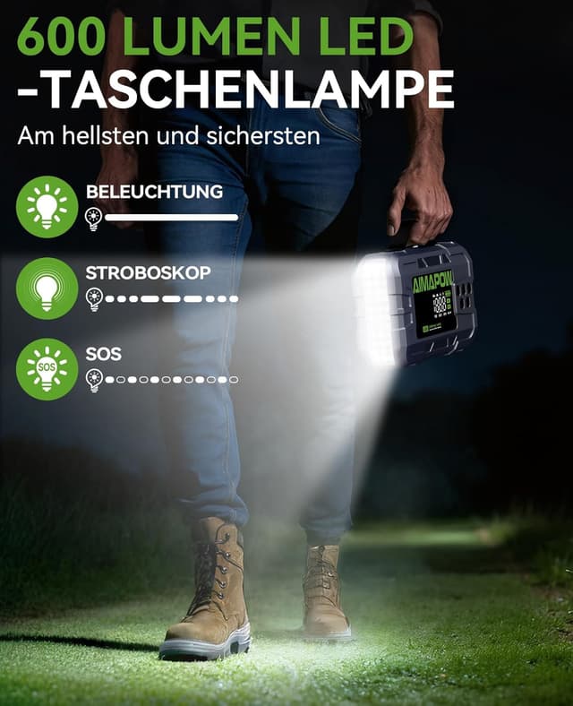 Detalle de AIMAPOW Starthilfe Powerbank 8000 A & 160 PSI mit Kompressor für Pkw