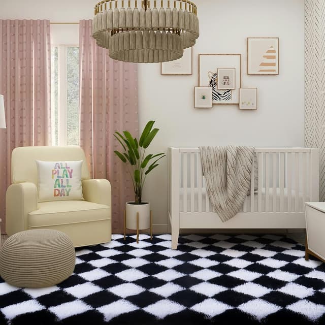 Thumbnail 6 de FVVRAX Checkered Fluffy Rug (200x300cm) in Black & White