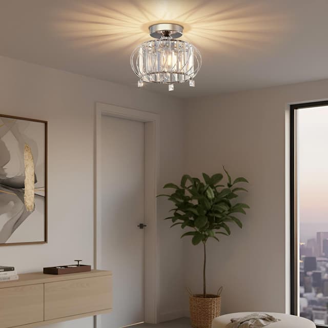 Detalle de ANWIO Lustre en cristal moderne argenté E27 pour cuisine et salon Ø280 mm