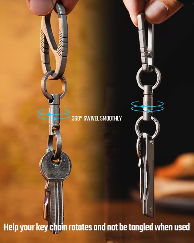 Detalle de KeyUnity Detachable Key Ring Connector (Ti-6Al-4V) with 360° Swivel – Double-end titanium key organiser