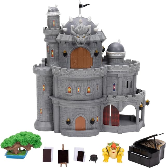 Detalle de Super Mario Galaxy Movie Deluxe Bowser-Schloss-Spielset (30 cm) mit Bowser-Figur, Klavier und Bonsai-Baum