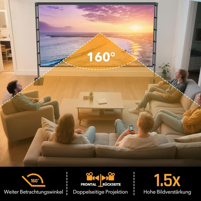 Detalle 2 de LEORFI Outdoor-Beamer-Leinwand mit Ständer, 120 Zoll, faltbar (Front-/Rückprojektion)