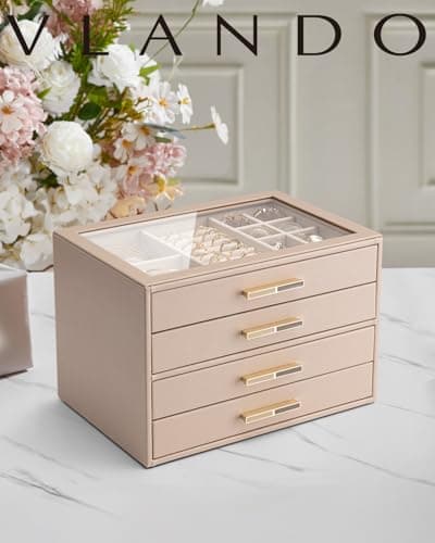 Thumbnail 7 de Vlando joyero grande con 4 niveles y tapa de cristal (café con leche)