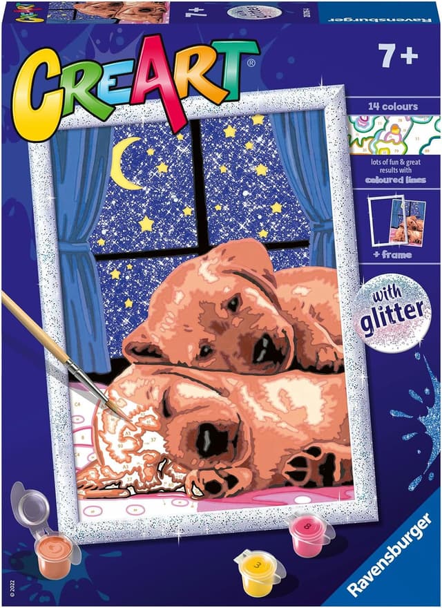 Detalle de Ravensburger CreArt Coppia cagnolini – Dipingere con i Numeri per Bambini 7+