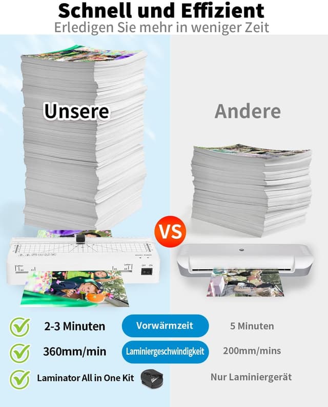 Detalle de Laminiergerät A4 mit schnellem Aufwärmen (A4/A5/A6) & integriertem Schneidegerät – für 80–125 Mic Beutel