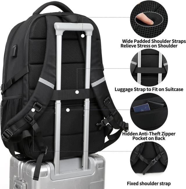 Detalle de Sac à dos ordinateur portable WENIG 18,4 pouces 55L avec port USB, anti-vol et tissu imperméable (noir)