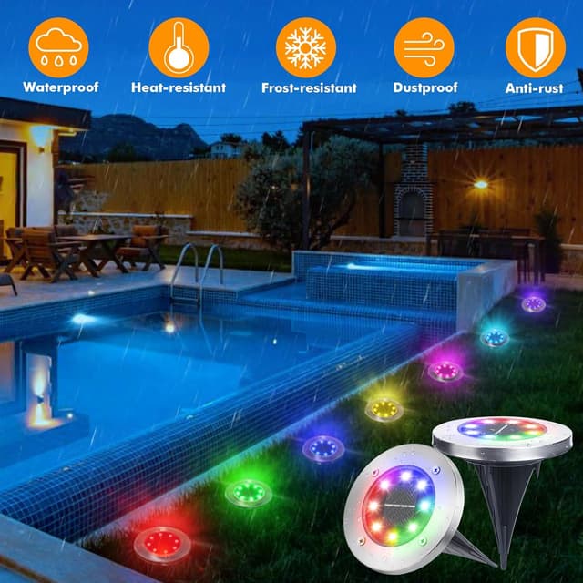 Detalle de Qedertek Solar-Bodenleuchten für außen (8er-Set) mit 8 LEDs und RGB, IP65