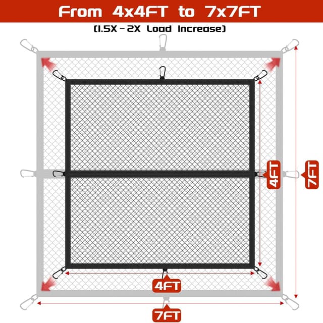 Detalle de Dayacoco Truck Bed Cargo Net (Stretchable 4' x 4' to 7' x 7') with 8 Rustproof Buckles