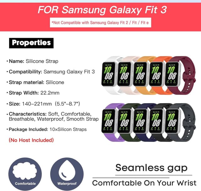 Detalle de Xisair 10-Pack silicone sport straps for Samsung Galaxy Fit3 (SM-R390)