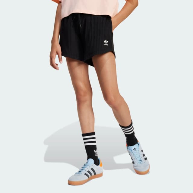 Detalle de Adidas Pantalón corto Ribbed Negro para adolescentes
