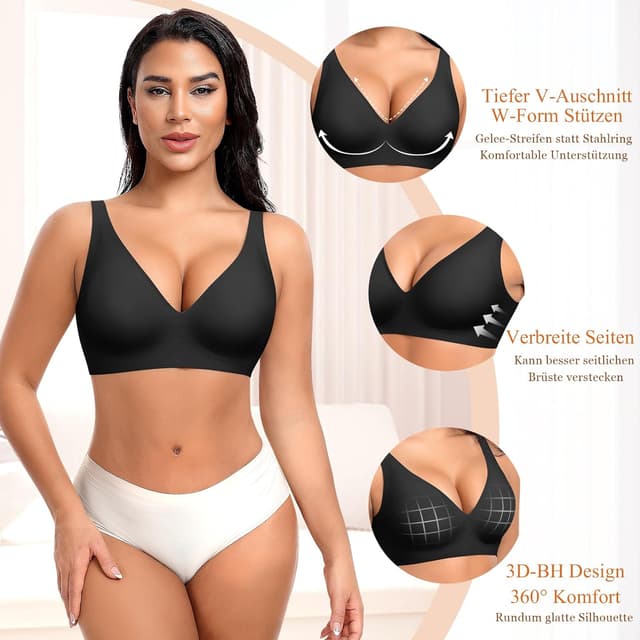 Thumbnail 3 de Ganado Damen BH Tiefem V-Ausschnitt Nahtloser BH Push Up