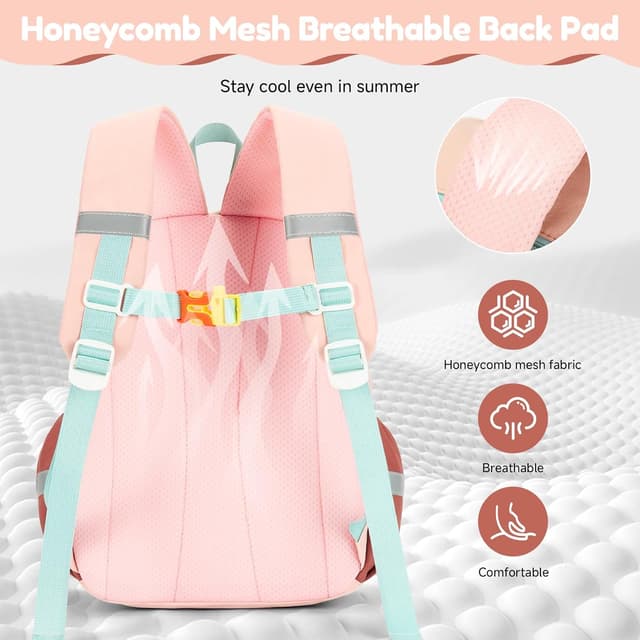 Detalle de PROTAURI sac à dos enfant maternelle 3-7 ans rose avec sangle de poitrine et bandes réfléchissantes