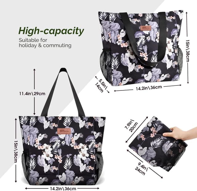 Detalle 2 de HOMESPON Large Waterproof Beach Tote Bag with Zip and Pockets