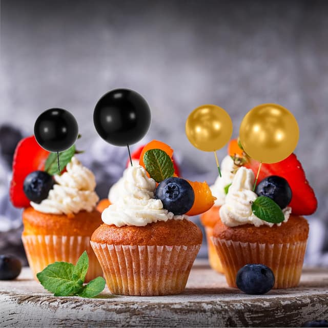 Thumbnail 3 de NACHLYNN Tortendeko Kugeln, 80 Stück Schwarz Gold