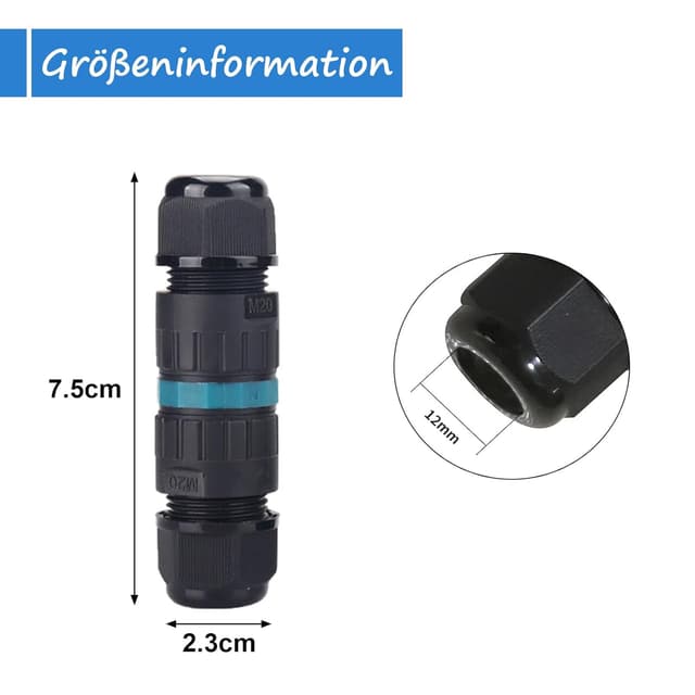 Detalle de Harewu wasserdichte Kabelverbinder IP68 (3-Polig) für Ø 9–14 mm Kabel – 3 Stück Außen-Verteilerdose