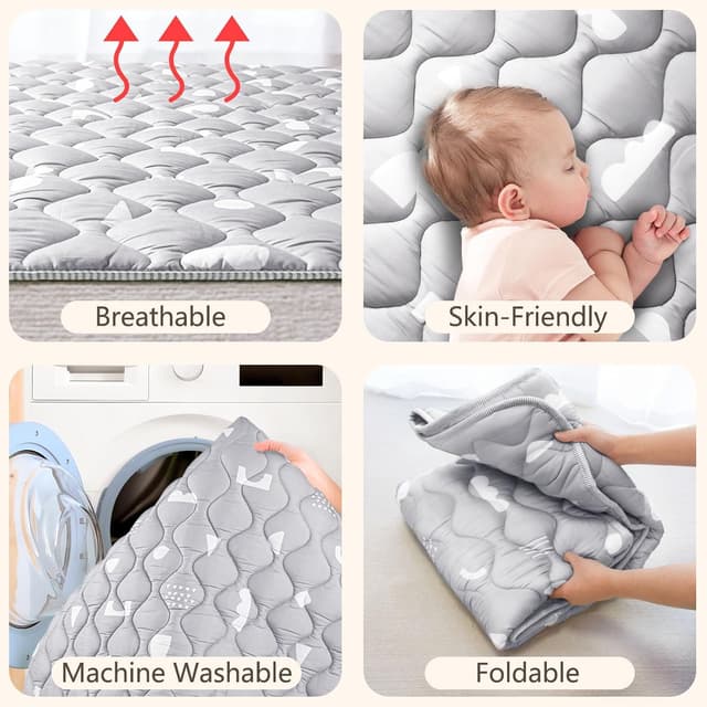 Detalle 2 de Beavtaens Baby Play Mat 50x50 Playpen Mat (Boho Gray) – Super Soft, Anti-Slip Bottom, Machine-Washable