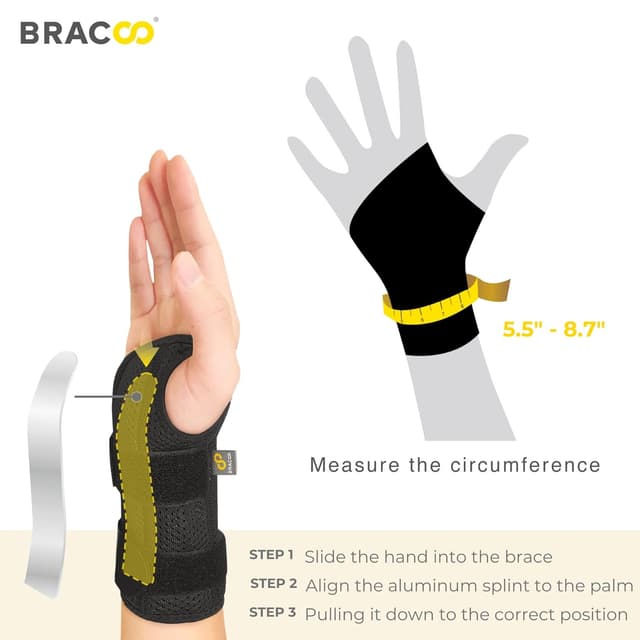 Detalle de BRACOO WB31 Adjustable Carpal Tunnel Wrist Support Splint (Right & Left) for Night Relief & Day Support