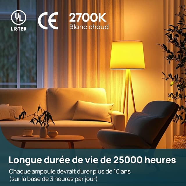 Detalle de Lot de 3 ampoules LED Linkind Ampoule Edison A60 E27 dimmable 7,3 W (équiv. 60 W) blanc chaud 2700 K