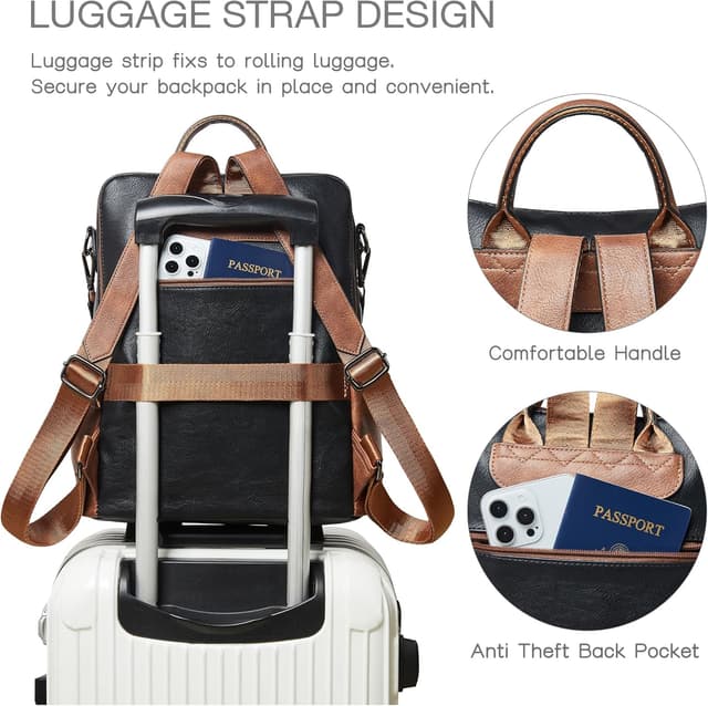 Detalle de Shrrie Backpack Purse for Women – Convertible Faux Leather Travel Backpack Bag