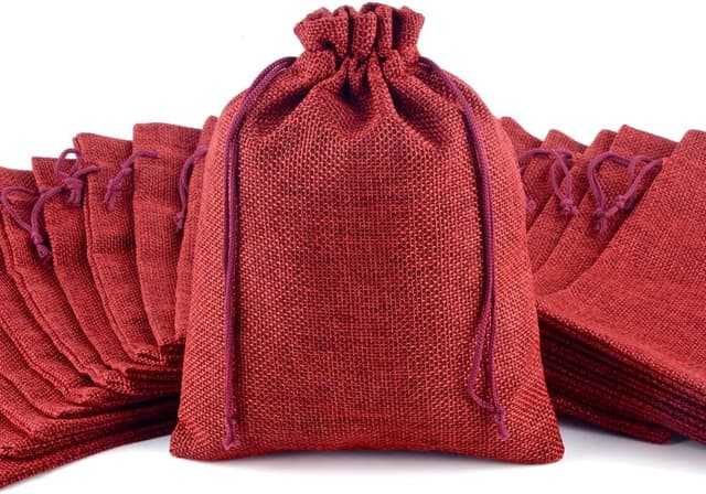 Detalle de 20er Set Weinrote Jutesäckchen 15x20 cm mit Kordelzug – Stoffbeutel als Geschenkbeutel für Ostern, Hochzeit & mehr