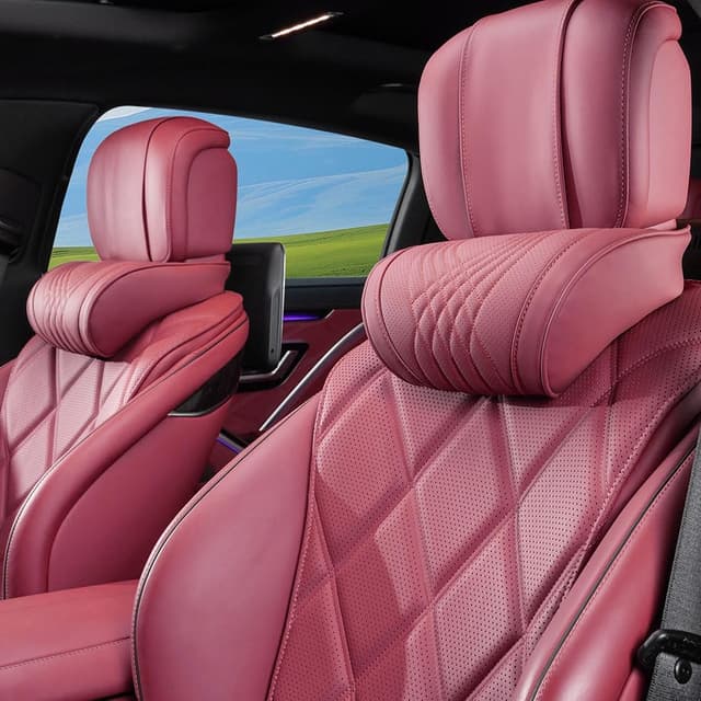 Detalle de Dapucarin Memory Foam Car Headrest Neck Pillow with Leather Cover (2pc) – Red