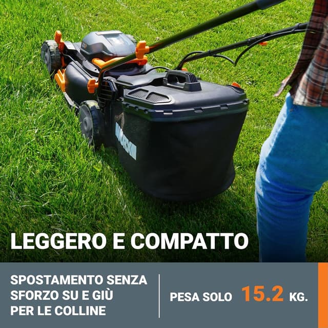 Detalle de WORX WG743E tosaerba a batteria 40 V con pacciamatura e batteria PowerShare (senza cavo) fino a 500 m²