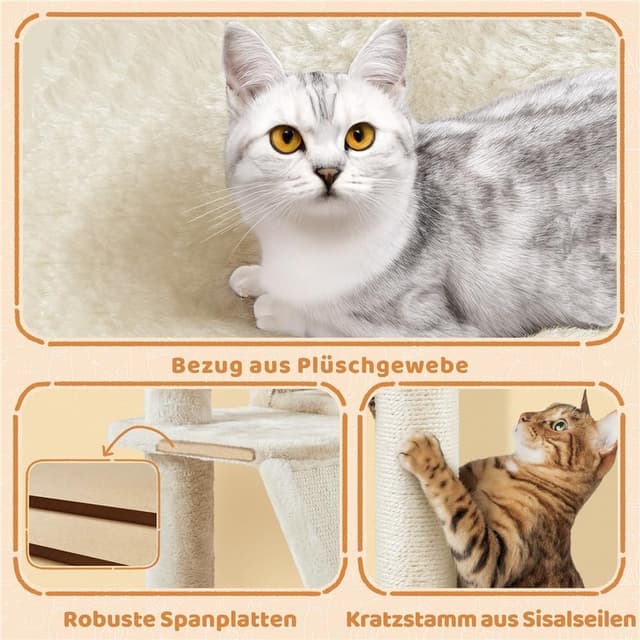Detalle 2 de Yaheetech Kratzbaum 145 cm mit 2 Katzenhöhlen und 3 Aussichtsplattformen (beige)