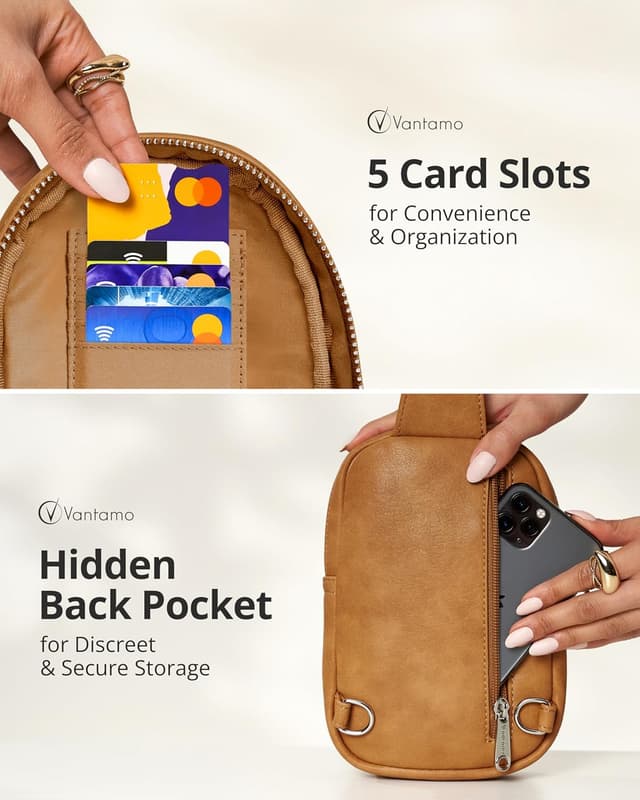 Detalle de Vantamo RFID Blocking Crossbody Bag for Women – Vegan Leather Sling with Anti-Pickpocket Clip