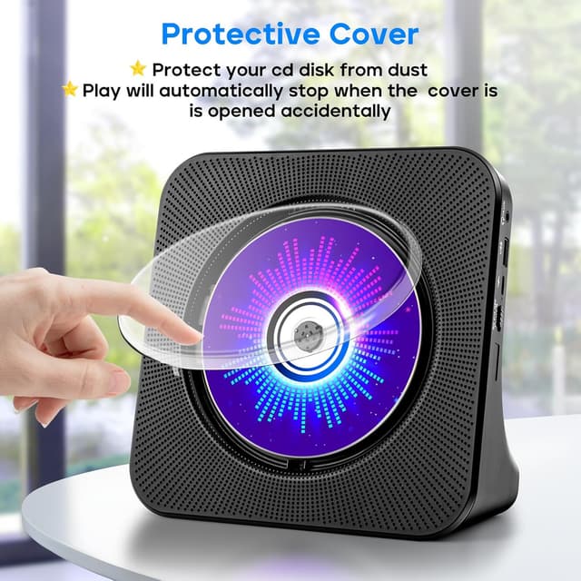 Detalle de ROADOM Desktop CD Player with Speakers (Bluetooth, FM Radio, USB, AUX) + Remote