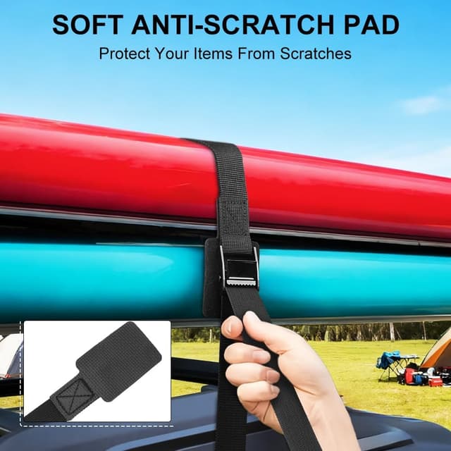 Detalle de URAQT Lot de 4 sangles d’arrimage avec boucle à cliquet, 0,5 m x 25 mm (capacité 250 kg par pièce)