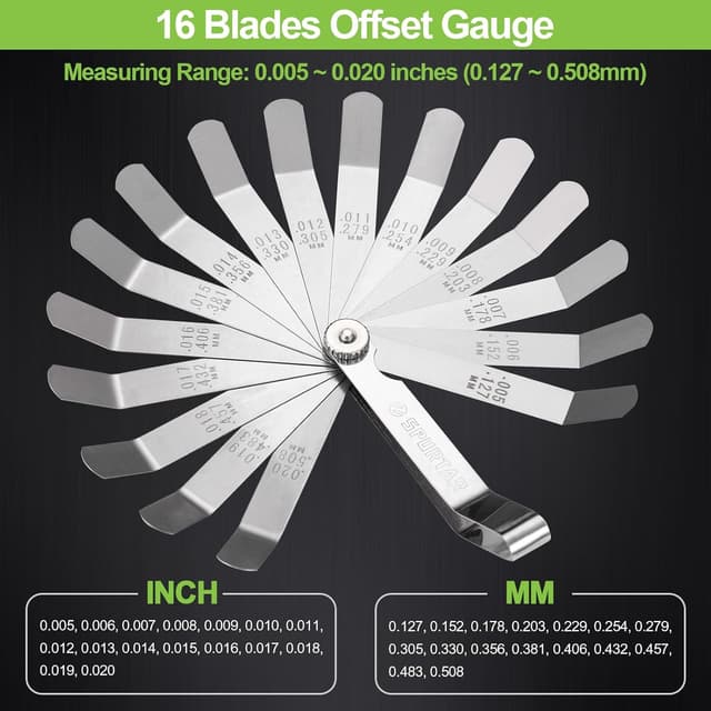 Detalle de Spurtar Feeler Gauges Set (32 tapered + 16 offset blades) dual-marked SAE/metric stainless steel