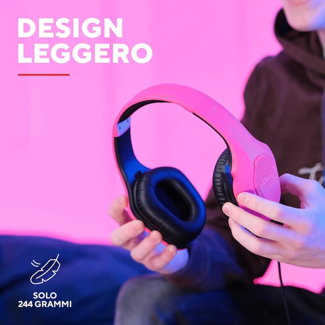 Detalle de GXTrust 418P Rayne cuffie gaming leggere con microfono, jack 3,5 mm, cavo 2 m (rosa) per PC, Xbox, PS4/PS5 e Switch