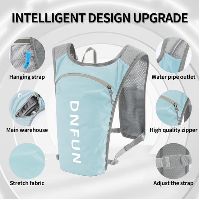 Detalle 2 de Laufweste Damen & Herren mit 1.500-ml-Trinkflasche – 5L Running Vest Trinkrucksack mit Handyhalterung