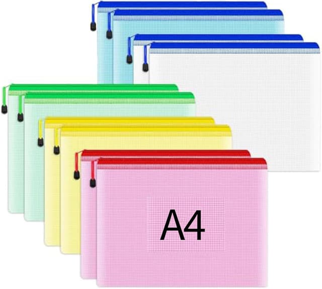 Detalle de 10-Pack A4 Plastic Zip Wallets with Mesh & Zipper – Ziplock Envelopes for Documents, A4 Paper & Small Items