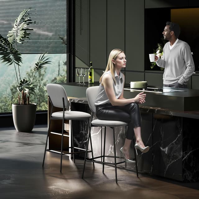 Thumbnail 6 de HOMCOM Juego de 2 Taburetes de Cocina Tapizados en Terciopelo