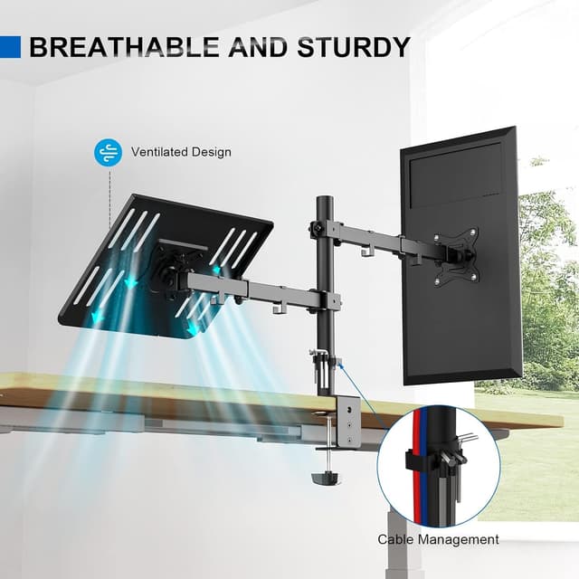 Detalle de GRIFEMA 2 Supporto per monitor con ripiano per laptop, braccio VESA 75x75/100x100 e rotazione 360°