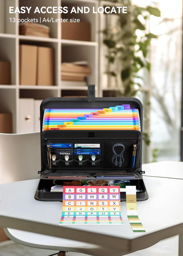 Detalle de ABC life Important Document Organiser Wallet with 13 pockets, fireproof expanding A4 file folder