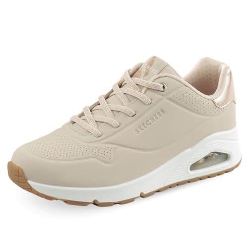Detalle de Skechers Uno - Shimmer Away para mujer (Natural, talla 37): comodidad con ribete metálico y cordones elásticos