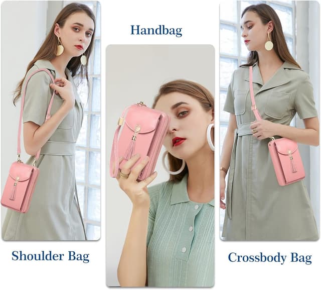 Detalle de BTNEEU Sac téléphone portable femme portefeuille RFID avec blocage, cuir, bandoulière (rose)