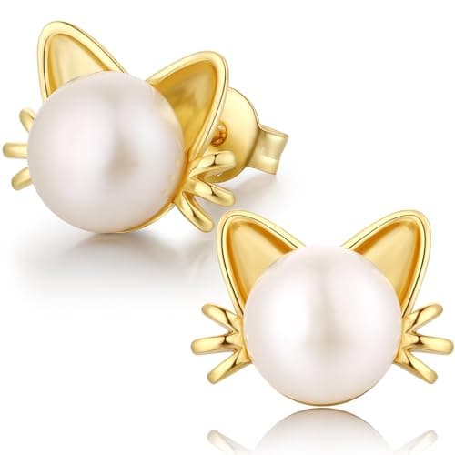 Detalle de Pendiente Gato Perla de plata de ley 925 con perla cultivada de agua dulce (jiamiaoi)