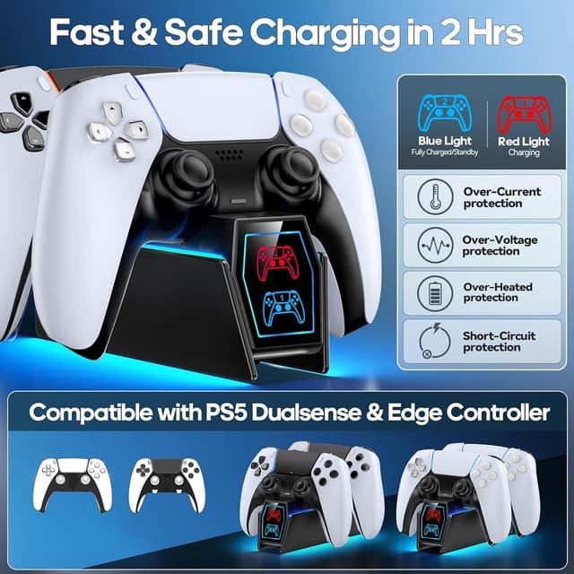 Detalle 2 de Tokluck PS5 Controller Ladestation mit RGB & LED-Status (für DualSense & Edge Controller)