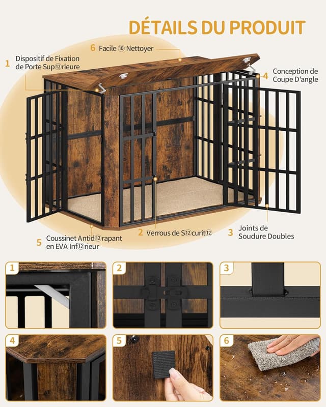 Thumbnail 6 de Hzuaneri DFC86801B Cage pour chien en bois lourde avec portes multiples et ouverture supérieure